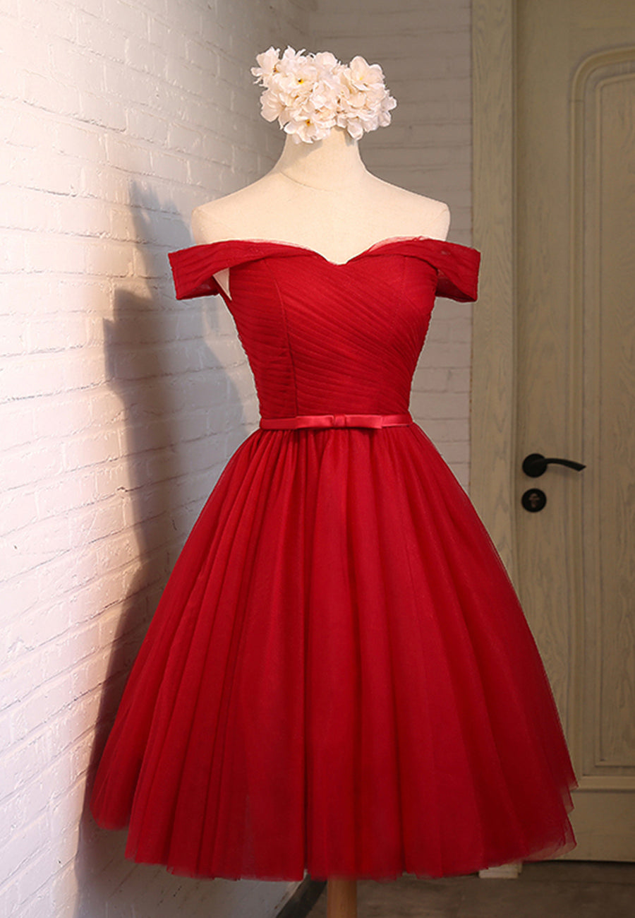 solvbao Red Tulle Short Prom Dresses, A-Line Party Dresses