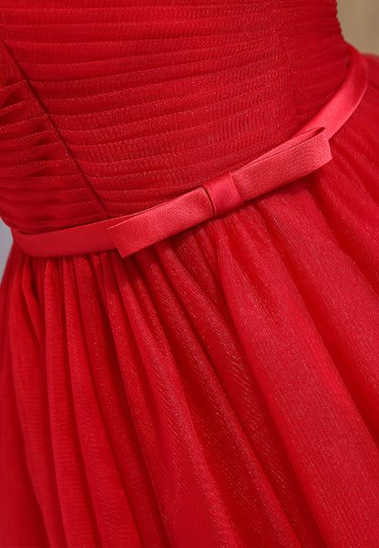 solvbao Red Tulle Short Prom Dresses, A-Line Party Dresses