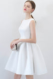 solvbao White Satin Short Prom Dresses, A-Line Cocktail dresses with Bow