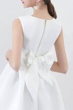 solvbao White Satin Short Prom Dresses, A-Line Cocktail dresses with Bow