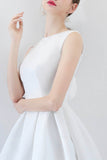 solvbao White Satin Short Prom Dresses, A-Line Cocktail dresses with Bow