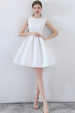 solvbao White Satin Short Prom Dresses, A-Line Cocktail dresses with Bow