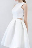 solvbao White Satin Short Prom Dresses, Cute A-Line Party Dresses