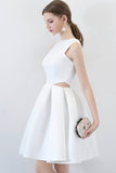 solvbao White Satin Short Prom Dresses, Cute A-Line Party Dresses