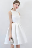 solvbao White Satin Short Prom Dresses, Cute A-Line Party Dresses