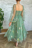 solvbao Green Tulle Lace Short Prom Dresses, A-Line Homecoming Dresses