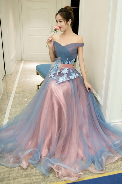 solvbao A-Line Tulle Lace Long Prom Dresses, Evening Dresses