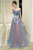 solvbao A-Line Tulle Lace Long Prom Dresses, Evening Dresses