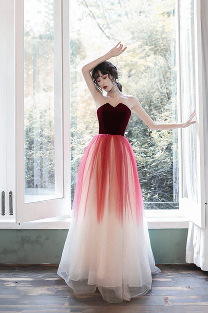 solvbao Burgundy Velvet Tulle Long Prom Dresses, A-Line Evening Dresses