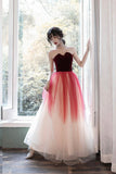 solvbao Burgundy Velvet Tulle Long Prom Dresses, A-Line Evening Dresses