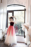 solvbao Burgundy Velvet Tulle Long Prom Dresses, A-Line Evening Dresses