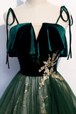 solvbao Green Velvet Long Prom Dresses, A-Line Evening Dresses