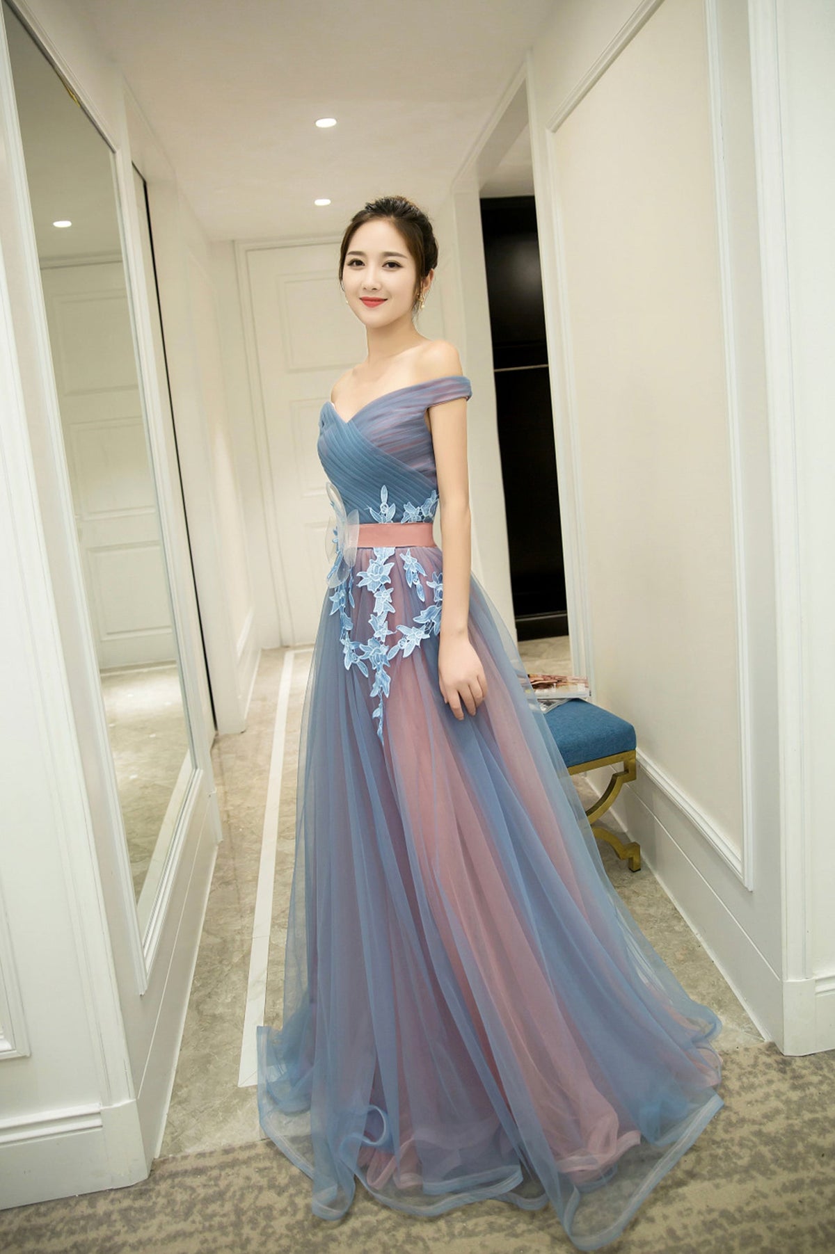 solvbao A-Line Tulle Lace Long Prom Dresses, Evening Dresses