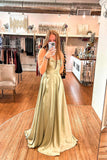 solvbao Simple Satin Long Prom Dresses, A-Line Evening Dresses