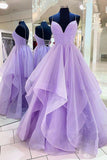 solvbao Purple A-Line Tulle Long Prom Dresses, Purple Party Evening Gowns