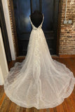 solvbao White Tulle Sequins Long Prom Dresses, A-Line Backless Evening Dresses