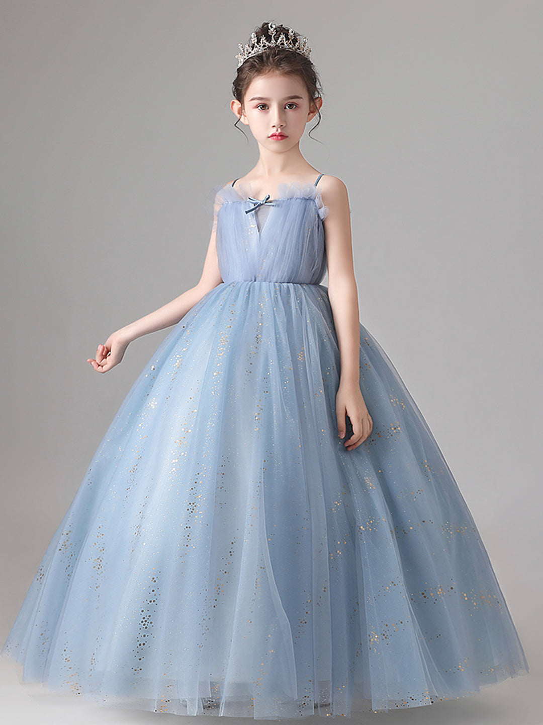 solvbao Blue Tulle Flower Girl Dress