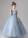 solvbao Blue Tulle Flower Girl Dress