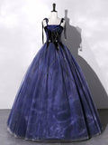 solvbao Blue Velvet Tulle Long Prom Dress, A-Line Evening Party Dress