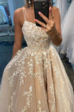 solvbao Cute Lace Long Prom Dresses, Spaghetti Strap Backless Party Dresses