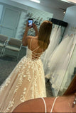 solvbao Cute Lace Long Prom Dresses, Spaghetti Strap Backless Party Dresses