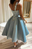 solvbao Cute One Shoulder Satin Lace Short Prom Dress, A-Line Party Dress