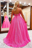 solvbao A-Line Sequins Long Prom Dresses, V-Neck Evening Party Dresses