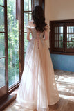 solvbao A-Line Tulle Sequins Long Prom Dress, Off the Shoulder Evening Dress