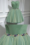 solvbao Green Strapless Tulle Short Prom Dress, A-Line Evening Party Dress