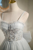 solvbao Gray Tulle Short A-Line Prom Dress, Cute Evening Party Dress