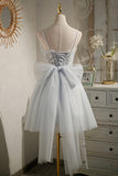 solvbao Gray Tulle Short A-Line Prom Dress, Cute Evening Party Dress