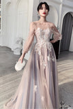 solvbao Cute Tulle Lace Long Prom Dresses, A-Line Evening Dresses