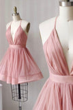 solvbao Cute V-Neck Tulle Short Prom Dresses, A-Line Mini Party Dresses