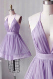 solvbao Cute V-Neck Tulle Short Prom Dresses, A-Line Mini Party Dresses