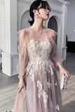 solvbao Cute Tulle Lace Long Prom Dresses, A-Line Evening Dresses