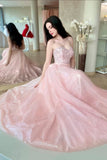 solvbao Pink A-Line Sweetheart Sequins Long Prom Dress, Lovely Evening Party Dress