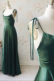 solvbao Simple Satin Long Prom Dresses, A-Line Spaghetti Straps Evening Dresses