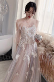 solvbao Cute Tulle Lace Long Prom Dresses, A-Line Evening Dresses