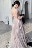 solvbao Cute Tulle Lace Long Prom Dresses, A-Line Evening Dresses