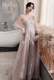 solvbao Cute Tulle Lace Long Prom Dresses, A-Line Evening Dresses