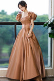 solvbao Cute Satin Long Prom Dresses, A-Line Evening Dresses