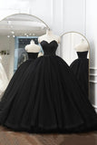 solvbao Black Tulle Long A-Line Prom Dresses, Black Strapless Long Evening Dresses