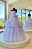 solvbao Purple Strapless Tulle Long Ball Gown, A-Line Formal Sweet 16 Dress