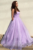 solvbao Purple Tulle Long Prom Dresses, A-Line Purple Evening Dresses