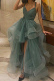 solvbao Cute V-Neck Tulle Long Prom Dresses, A-Line Evening Party Dresses