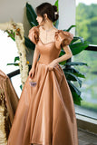 solvbao Cute Satin Long Prom Dresses, A-Line Evening Dresses