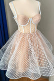 solvbao Cute Tulle Spaghetti Straps Short Homecoming Dress, A-Line Mini Party Dress