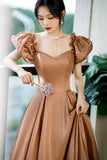 solvbao Cute Satin Long Prom Dresses, A-Line Evening Dresses