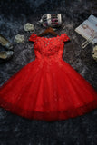 solvbao Cute Lace Short A-Line Prom Dresses, Off the Shoulder Party Dresses