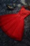 solvbao Cute Lace Short A-Line Prom Dresses, Off the Shoulder Party Dresses